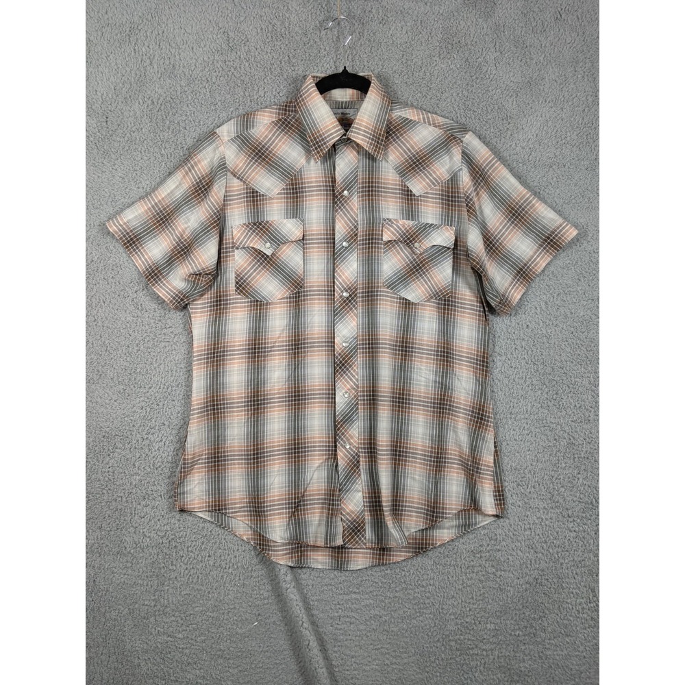 Vtg Authentic Western ATB Shirt Men L 15 1/2 Multicolor Plaid  Pearl Snap Cowboy